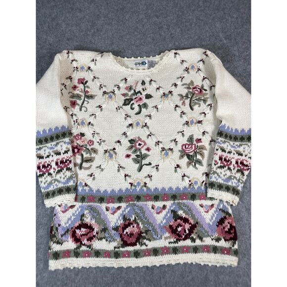Vintage 90s Paul Harris Floral Sweater Womens S Knit Fair Isle Cozy Cottagecore - Picture 1 of 5